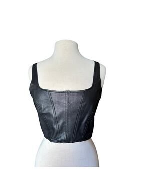 Amanda Uprichard Black Faux Leather Crop Tank Top Size Large